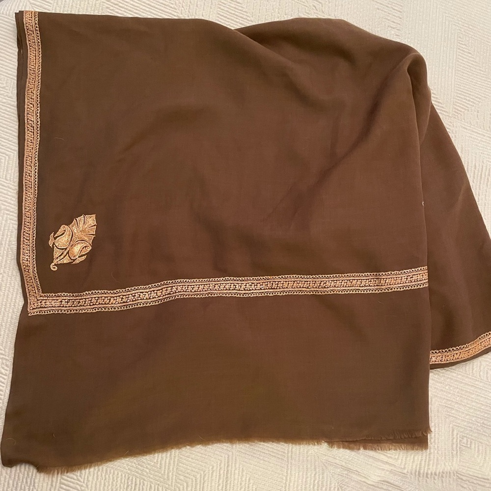 Large wool wrap with gold embroidery